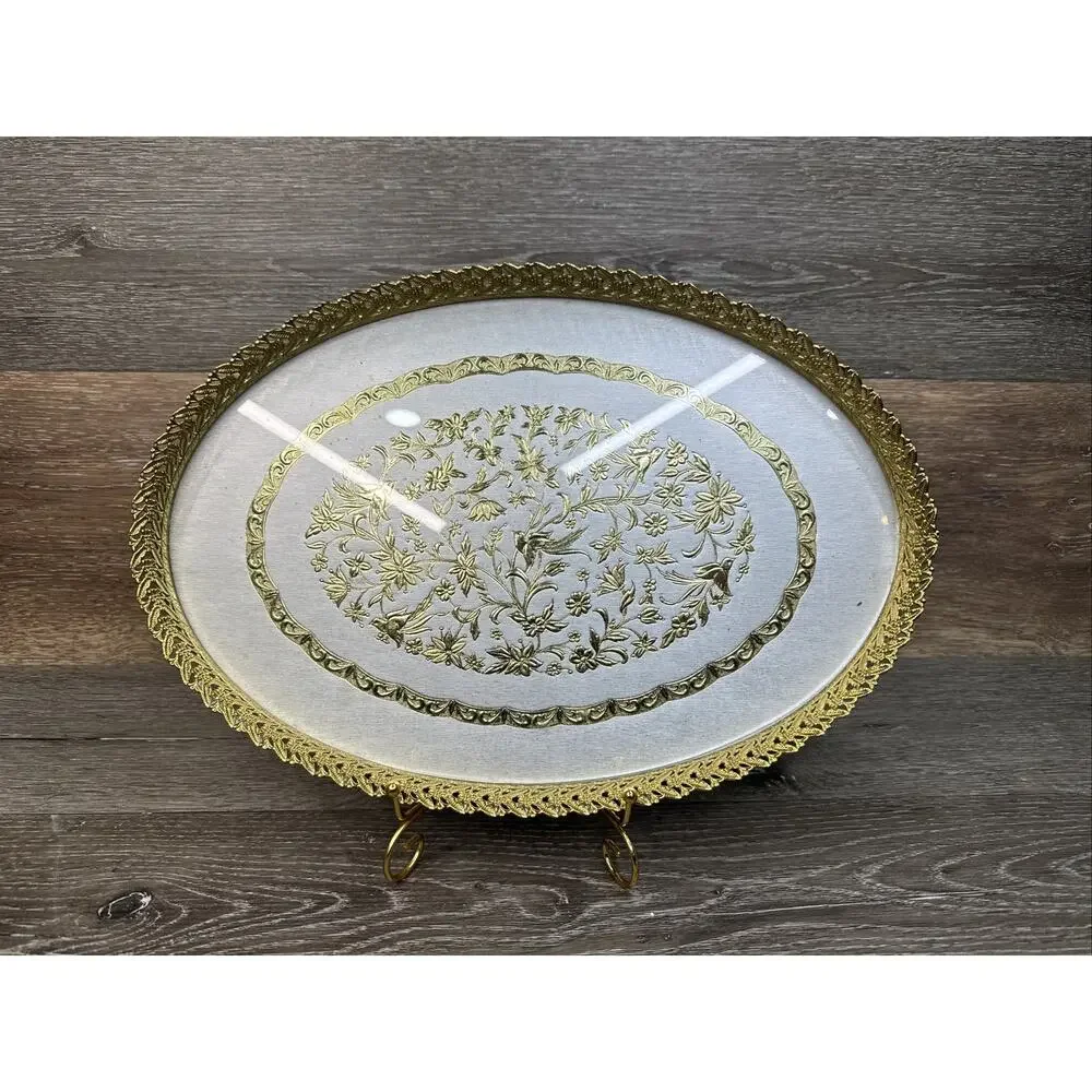 Vintage Vanity Tray Gold Filigree Ornate Hollywood Regency 16x11”